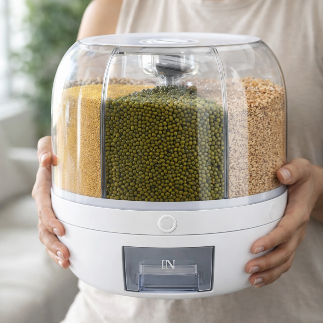 Dispenser de Cereais Giratório 6 Divisórias | Porta Grãos Organizador de Cozinha – OKA®