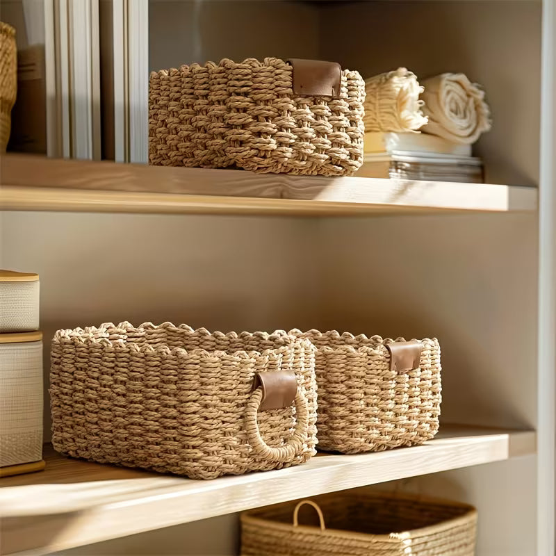 Kit com 3 Cestos de Arrumação Entrançados à Mão | Organizador Decorativo para Casa – OKA®