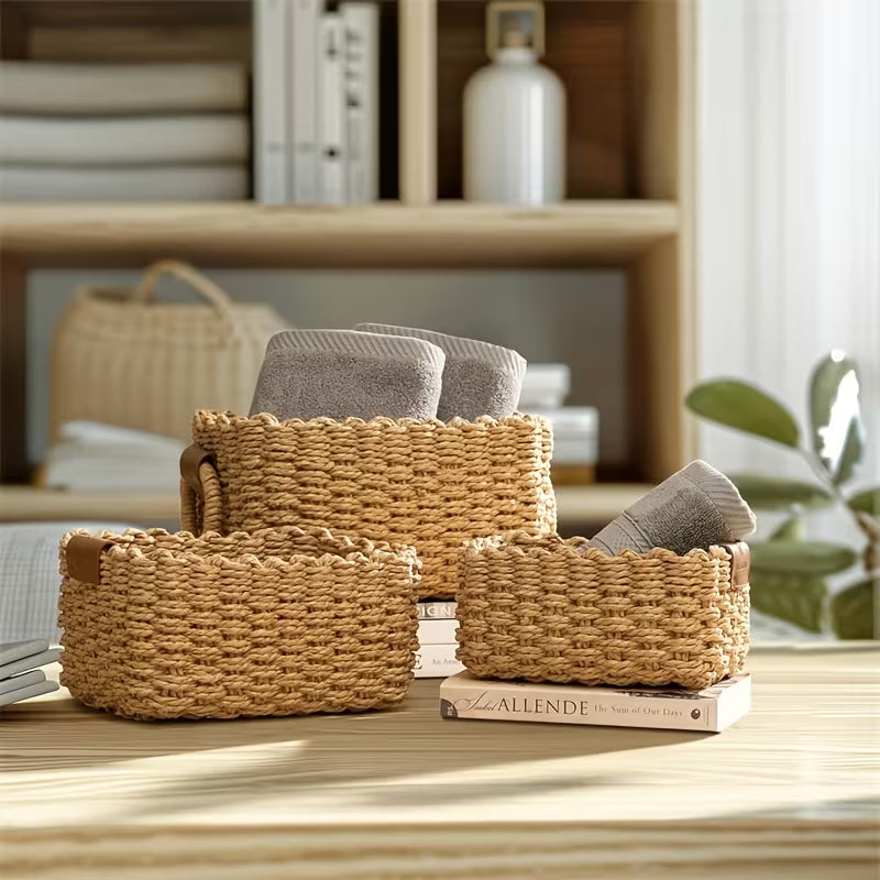 Kit com 3 Cestos de Arrumação Entrançados à Mão | Organizador Decorativo para Casa – OKA®
