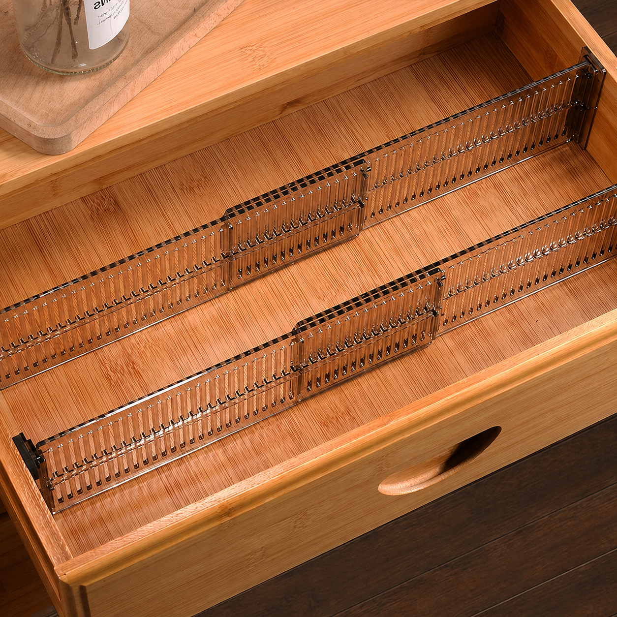 Kit com 4 Organizadores Ajustáveis de Gaveta em Acrílico | Divisórias para Cozinha e Escritório – OKA®