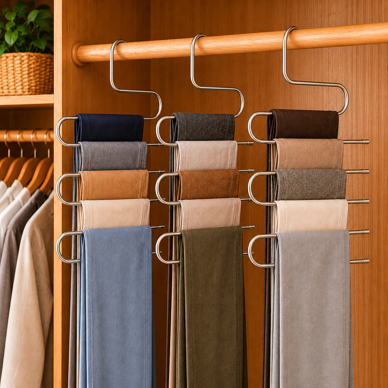 Kit Cabide Organizador Multiuso em Aço 5 Níveis | Suporte para Calças, Jeans e Lenços no Guarda-Roupa – OKA®