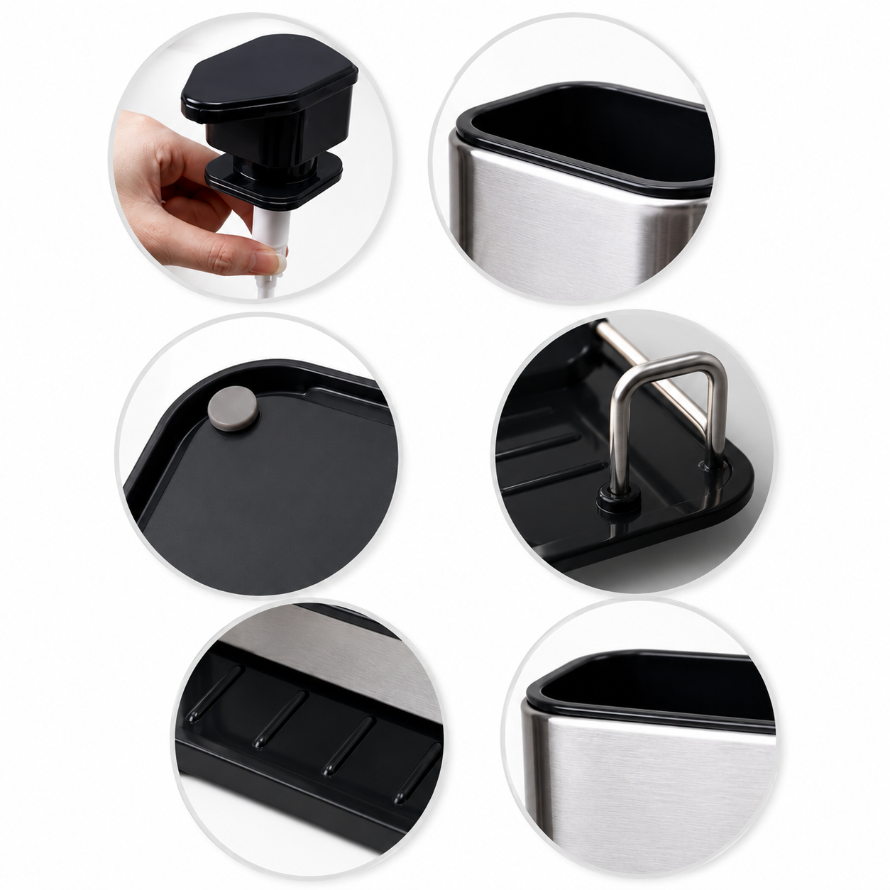 Dispenser de Detergente Premium em Aço Inox | Organizador de Pia com Porta-Esponja para Cozinha – OKA®