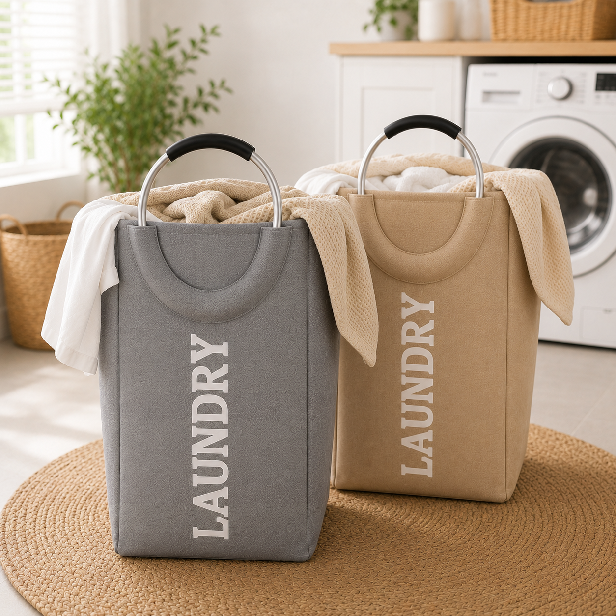 Cesto de Roupas Sujas Dobrável 45L com Alças de Alumínio | Organizador de Lavanderia e Quarto – OKA®