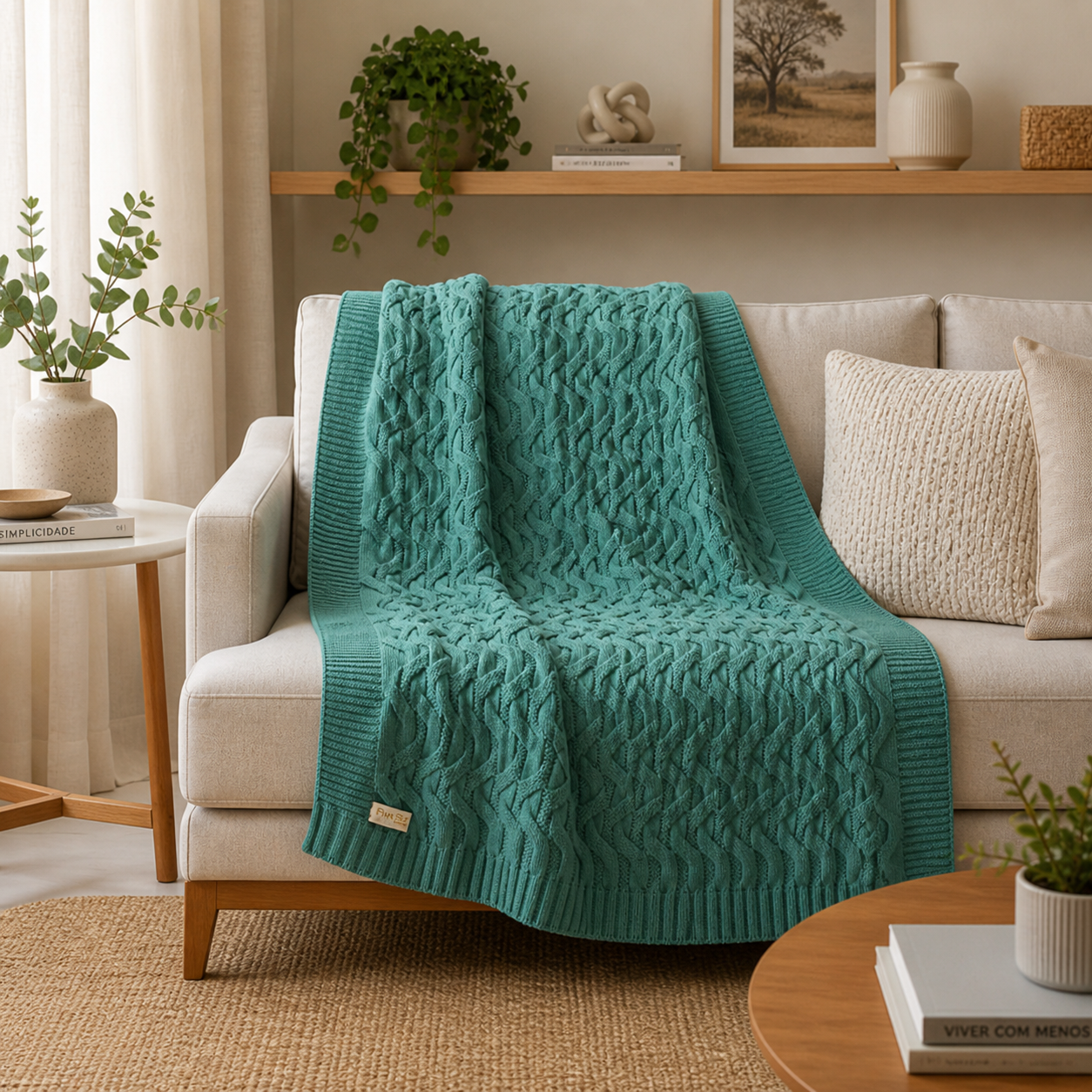 Manta Decorativa Tricô Maldivas | Peseira Elegante para Sala e Quarto – OKA®