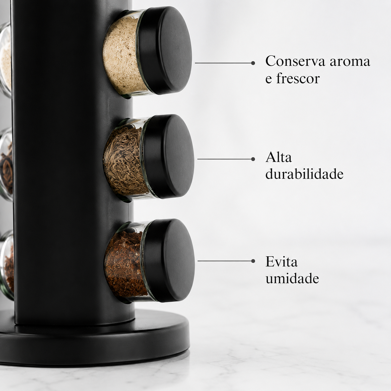 Porta Temperos Giratório 360º com Potes de Vidro e Tampa Dosadora | Organizador de Condimentos Premium – OKA®