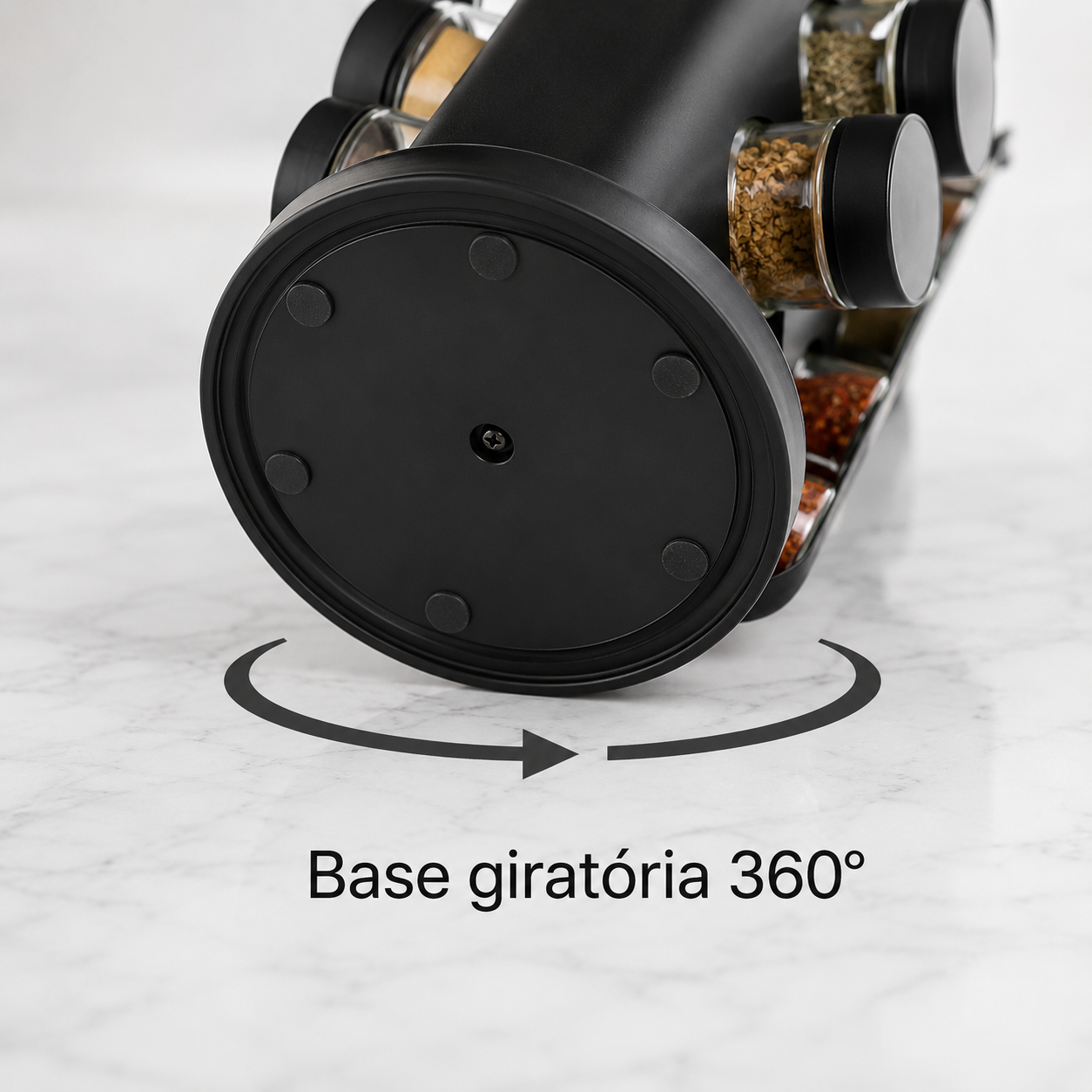 Porta Temperos Giratório 360º com Potes de Vidro e Tampa Dosadora | Organizador de Condimentos Premium – OKA®