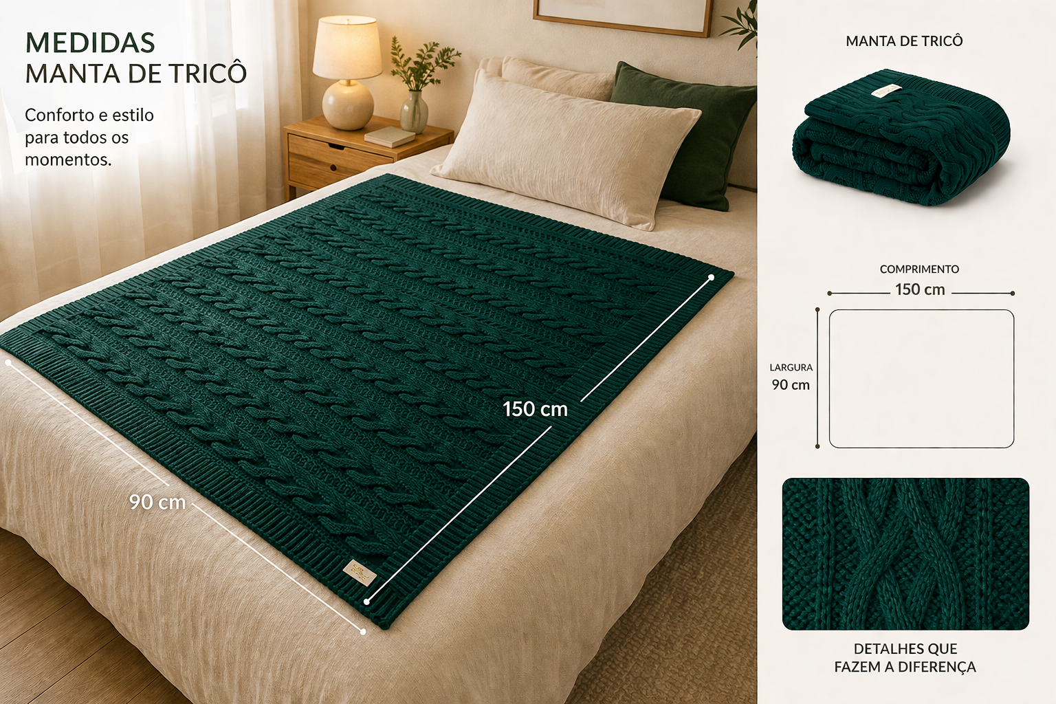 Manta Decorativa Tricô Maldivas | Peseira Elegante para Sala e Quarto – OKA®