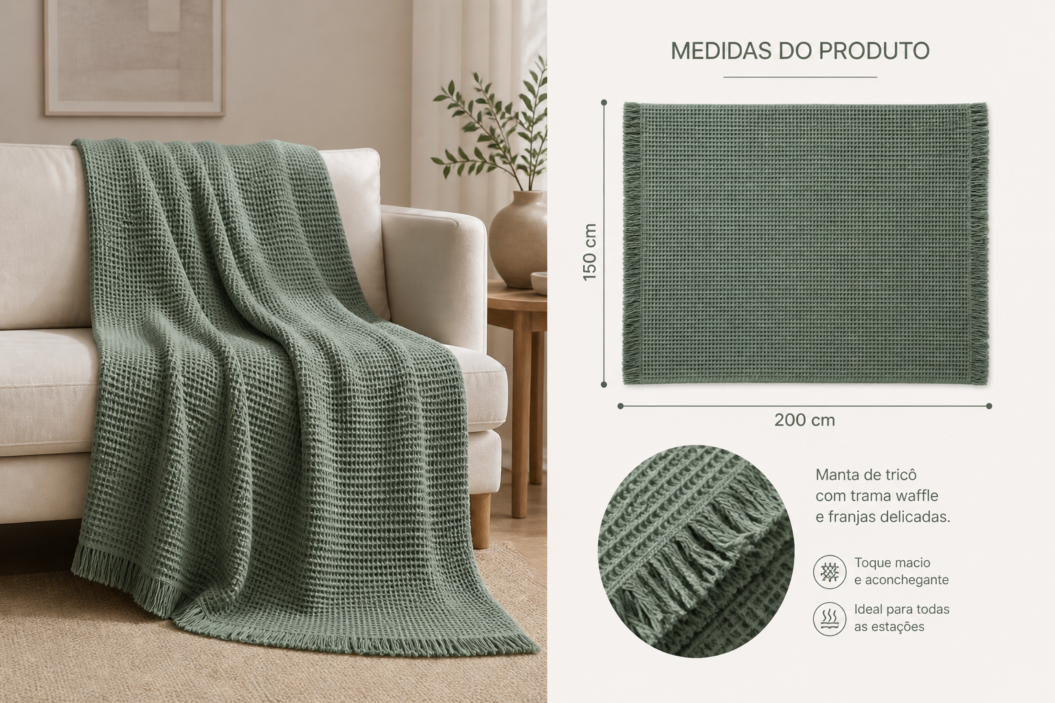 Manta Grande Decorativa 100% Algodão | Manta de Sofá e Peseira Premium 1,50m × 2,00m – OKA®