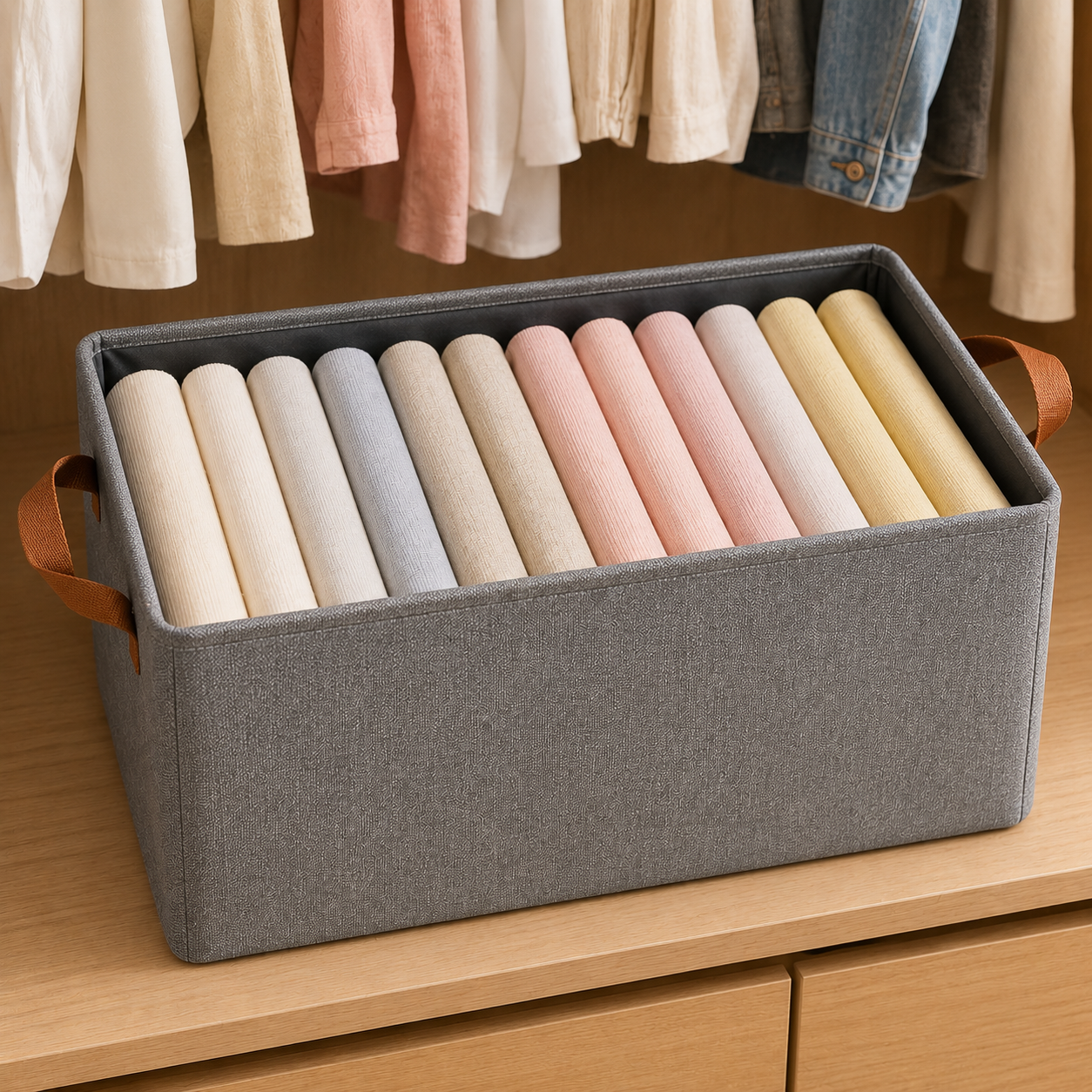 Caixa Organizadora Dobrável de Tecido | Organizador de Guarda-Roupa e Closet com Alças – OKA®