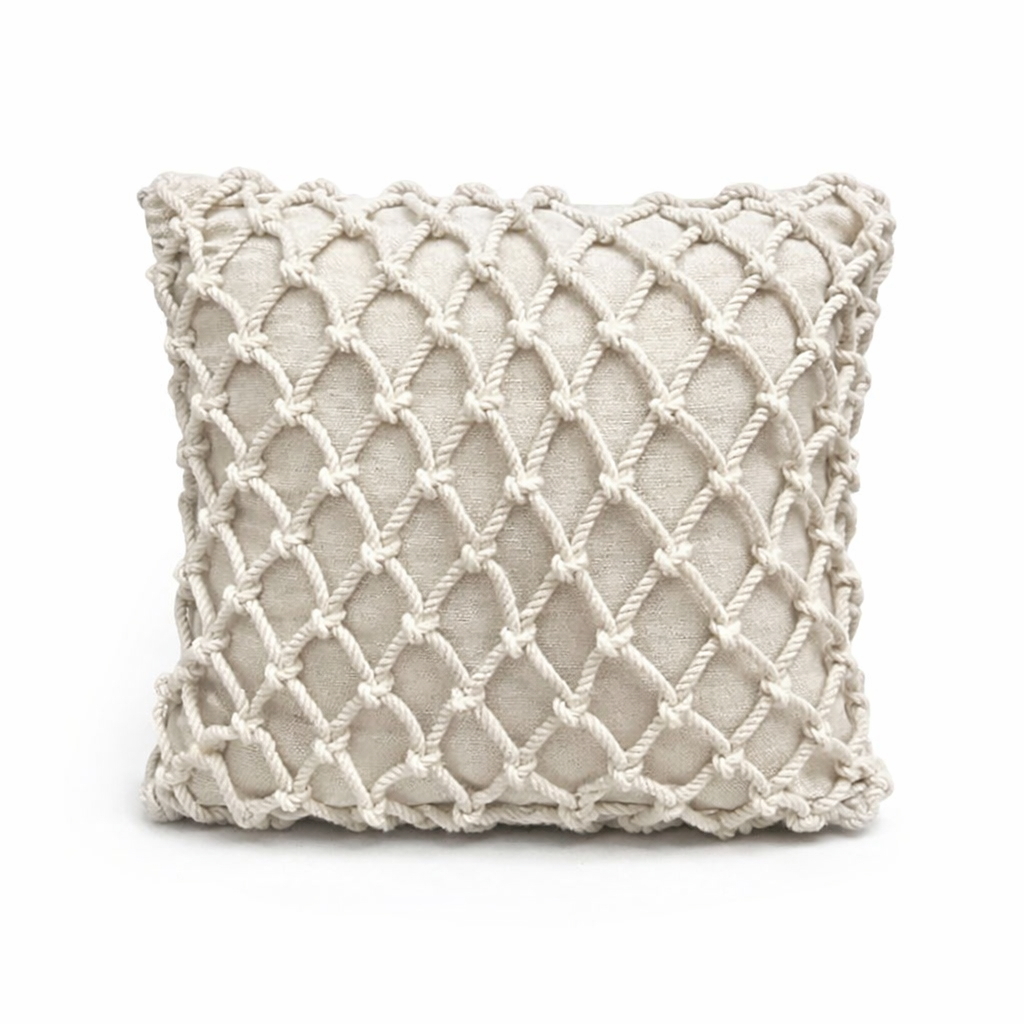 Capa de Almofada Cordão Trançado Artesanal | Decoração Boho Rústica para Sofá e Cama 45×45cm – OKA®