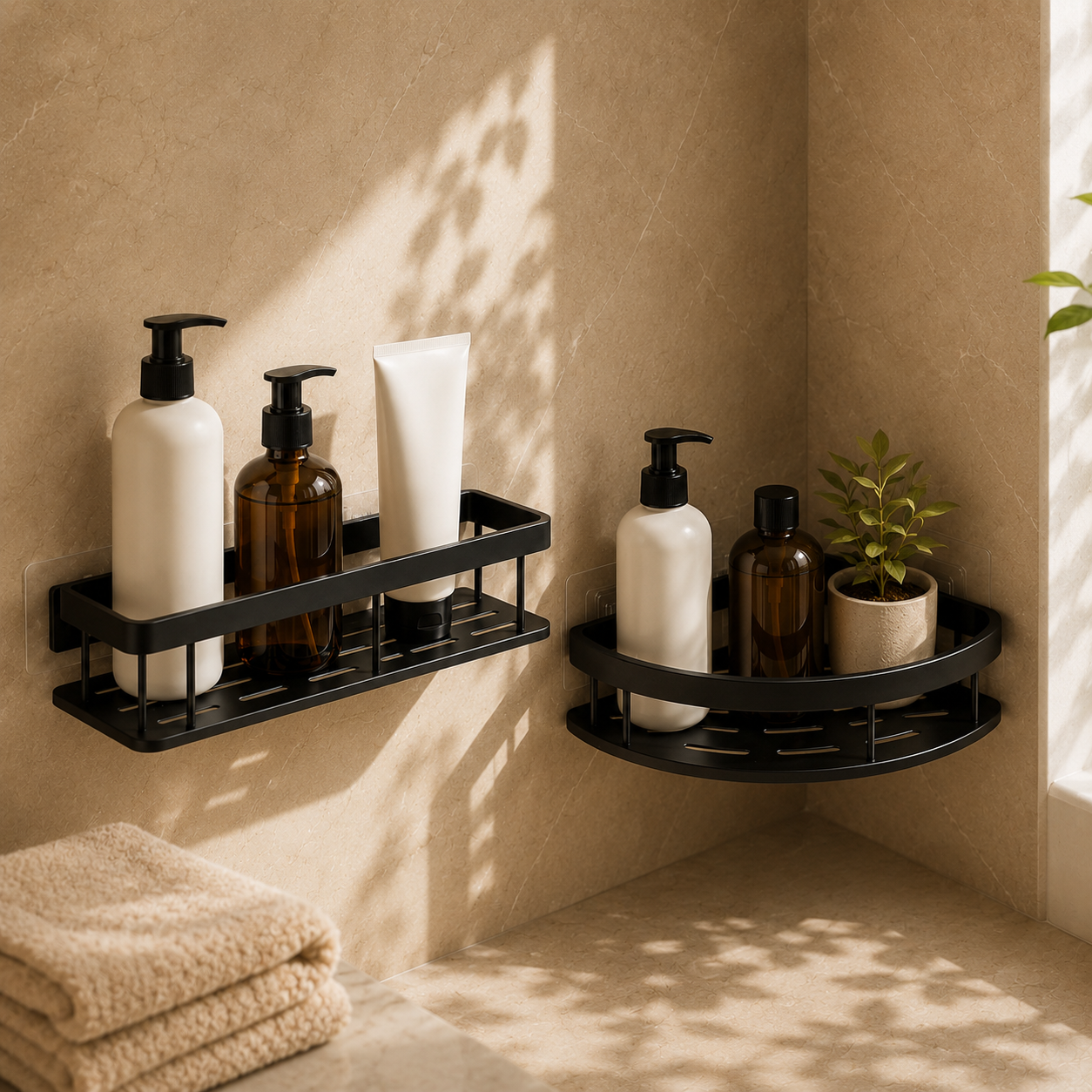 Kit Prateleira Porta Shampoo com Adesivo | Suporte de Canto e Reto para Banheiro – OKA®