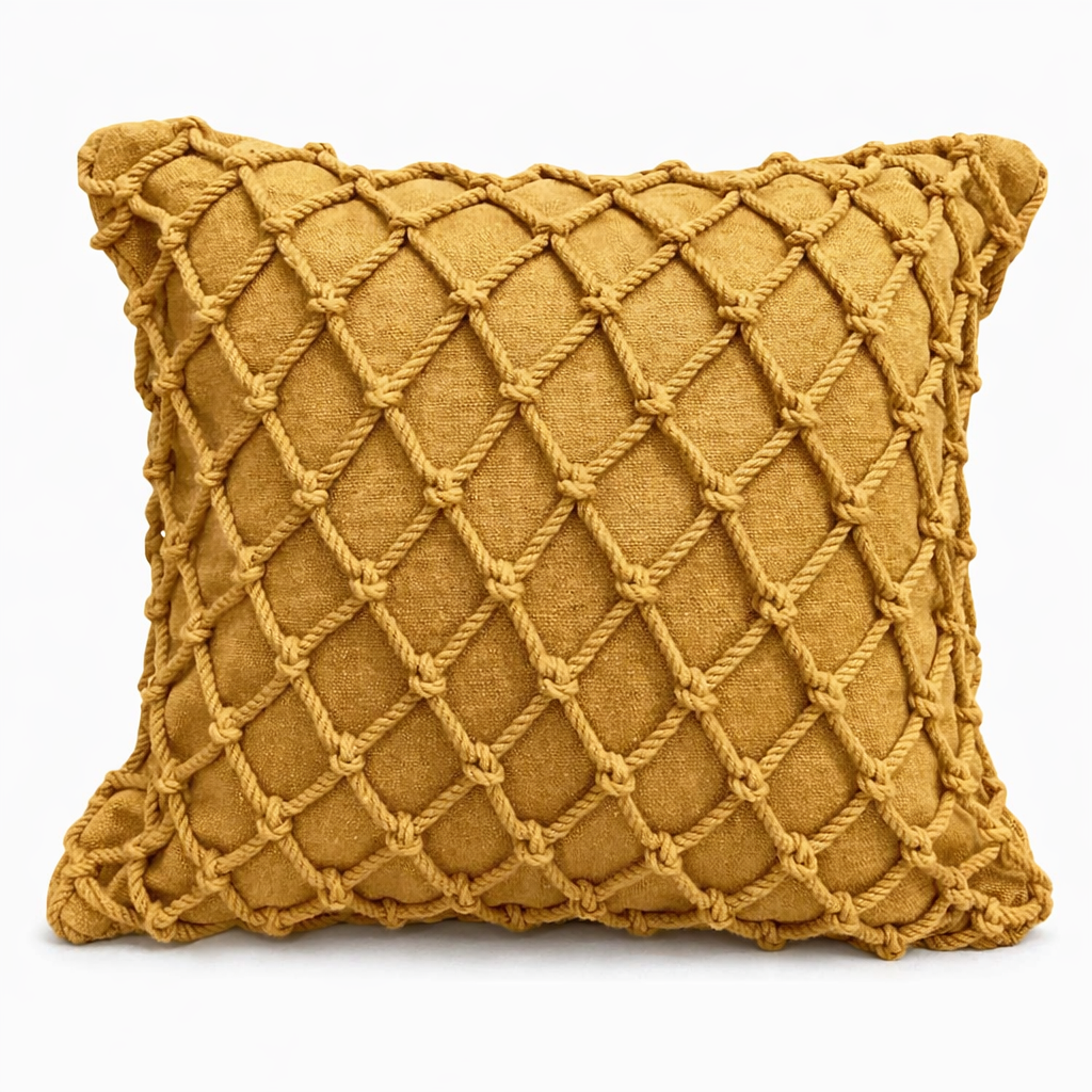 Capa de Almofada Cordão Trançado Artesanal | Decoração Boho Rústica para Sofá e Cama 45×45cm – OKA®