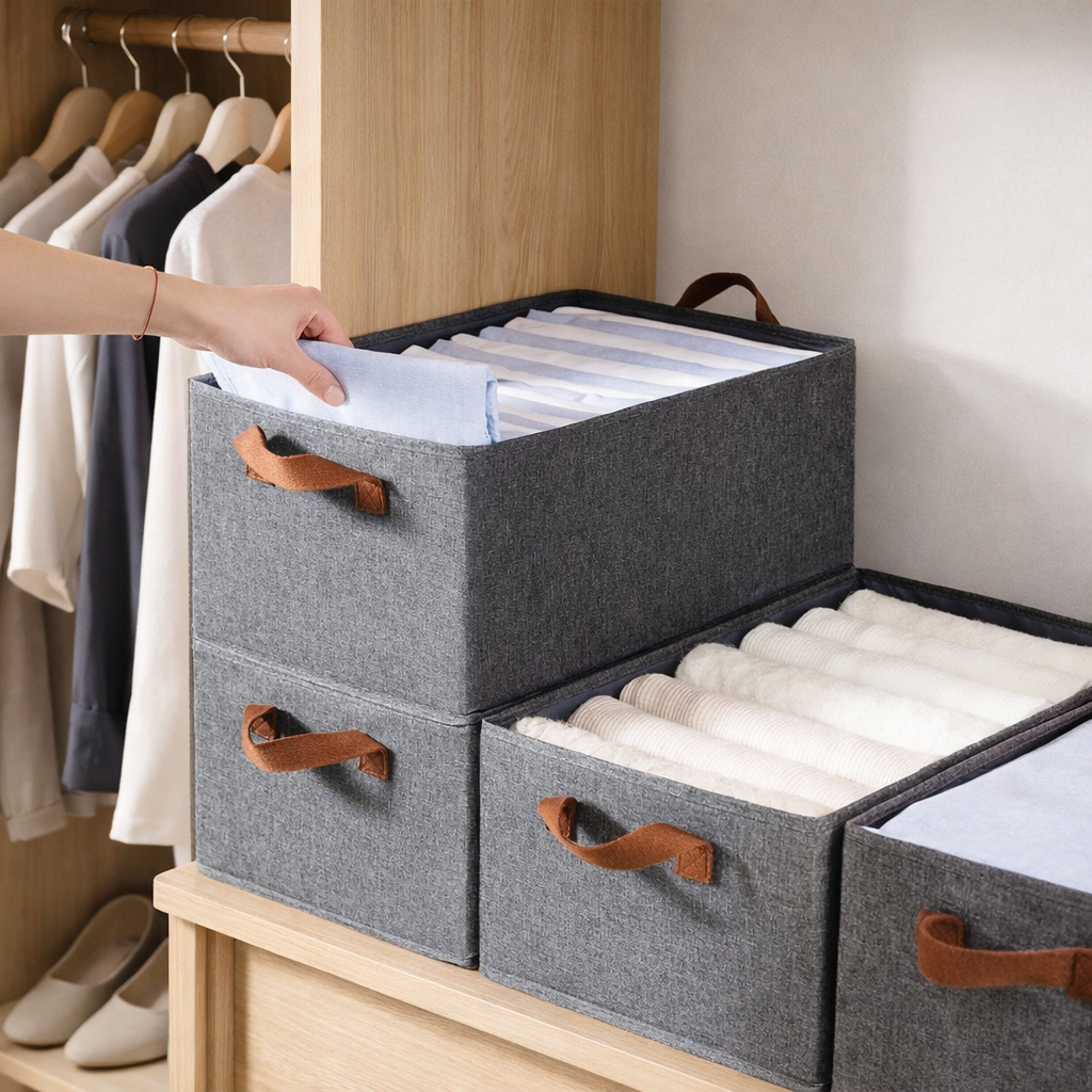 Caixa Organizadora Dobrável de Tecido | Organizador de Guarda-Roupa e Closet com Alças – OKA®