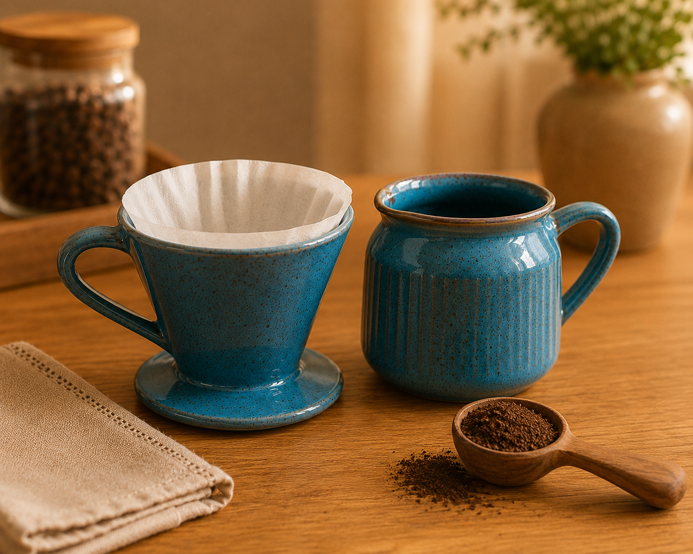 Kit Coador e Jarro em Cerâmica Artesanal | Pour Over para Café Coado em Casa – OKA®