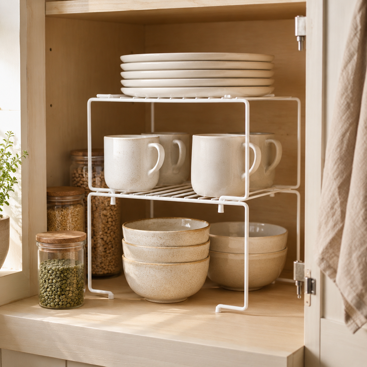 Kit Organizador de Armário Empilhável em Aço | Prateleira Organizadora de Cozinha – OKA®