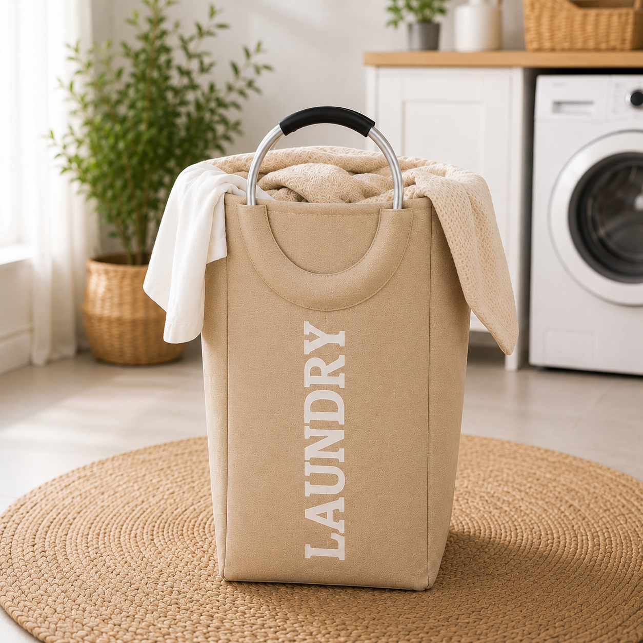 Cesto de Roupas Sujas Dobrável 45L com Alças de Alumínio | Organizador de Lavanderia e Quarto – OKA®