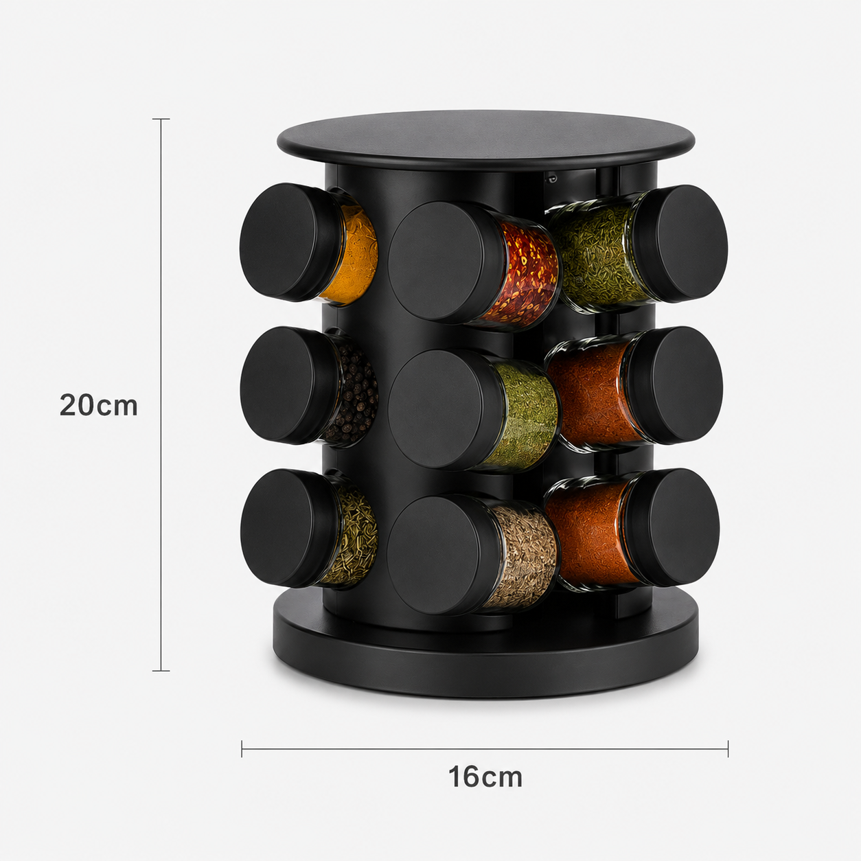 Porta Temperos Giratório 360º com Potes de Vidro e Tampa Dosadora | Organizador de Condimentos Premium – OKA®