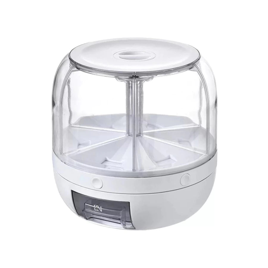 Dispenser de Cereais Giratório 6 Divisórias | Porta Grãos Organizador de Cozinha – OKA®