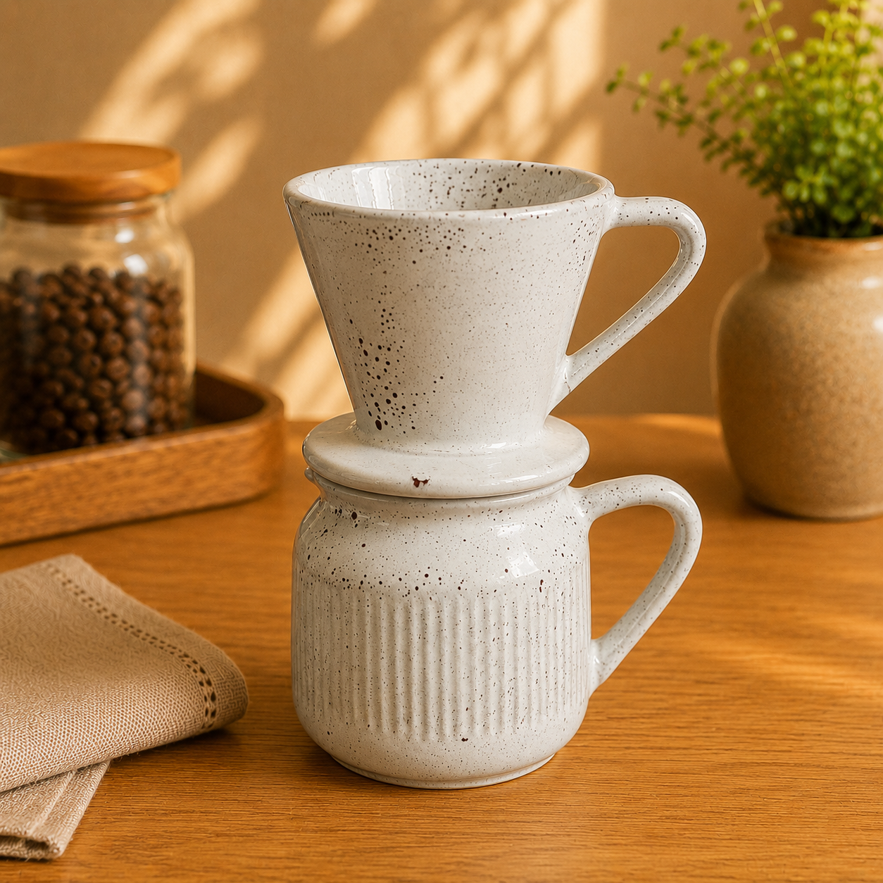 Kit Coador e Jarro em Cerâmica Artesanal | Pour Over para Café Coado em Casa – OKA®