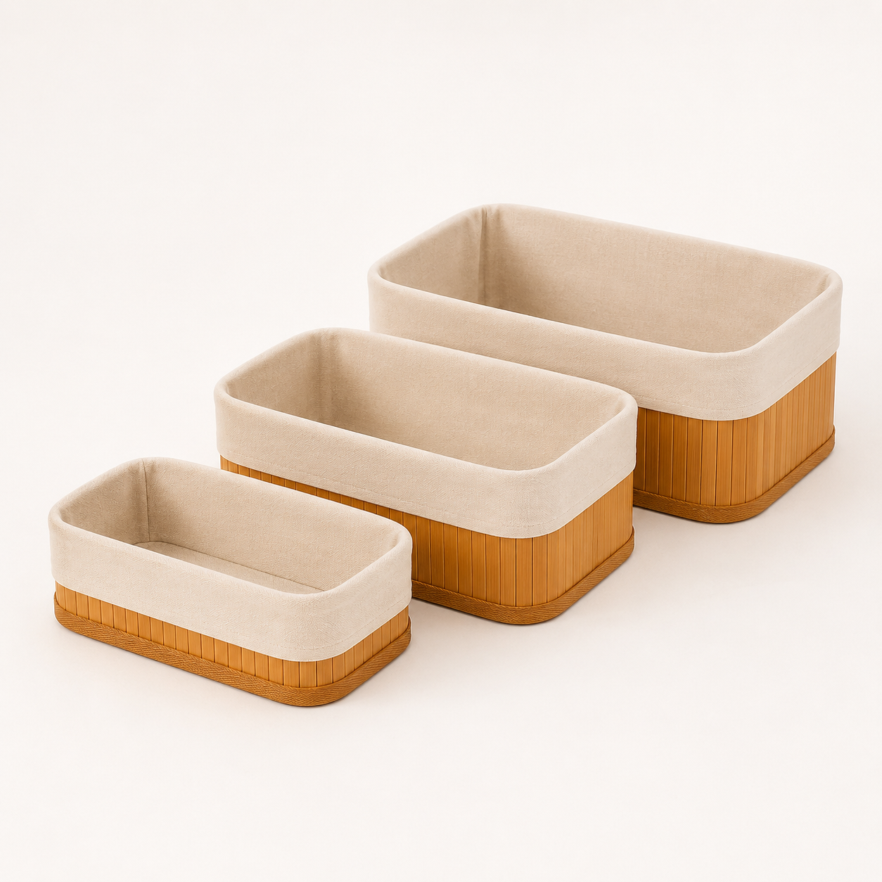 Kit 3 Cestos Organizadores de Bambu com Forro | Multiuso Banheiro e Closet – OKA®
