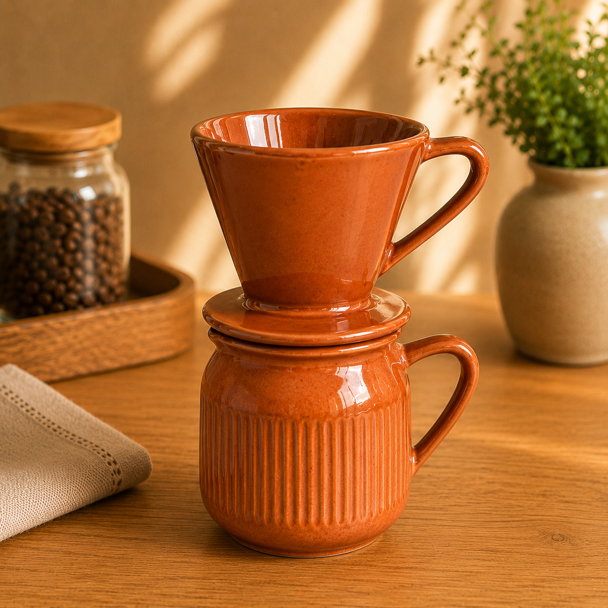 Kit Coador e Jarro em Cerâmica Artesanal | Pour Over para Café Coado em Casa – OKA®
