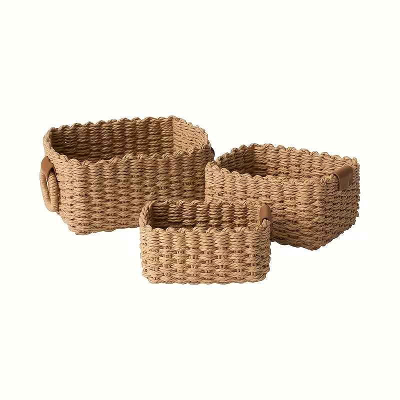 Kit com 3 Cestos de Arrumação Entrançados à Mão | Organizador Decorativo para Casa – OKA®