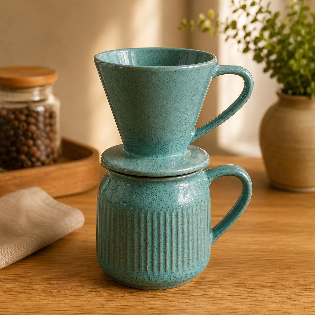 Kit Coador e Jarro em Cerâmica Artesanal | Pour Over para Café Coado em Casa – OKA®