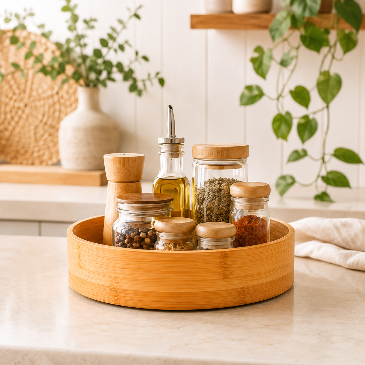 Organizador Giratório de Bambu | Suporte Multiuso para Cozinha e Mesa – OKA®