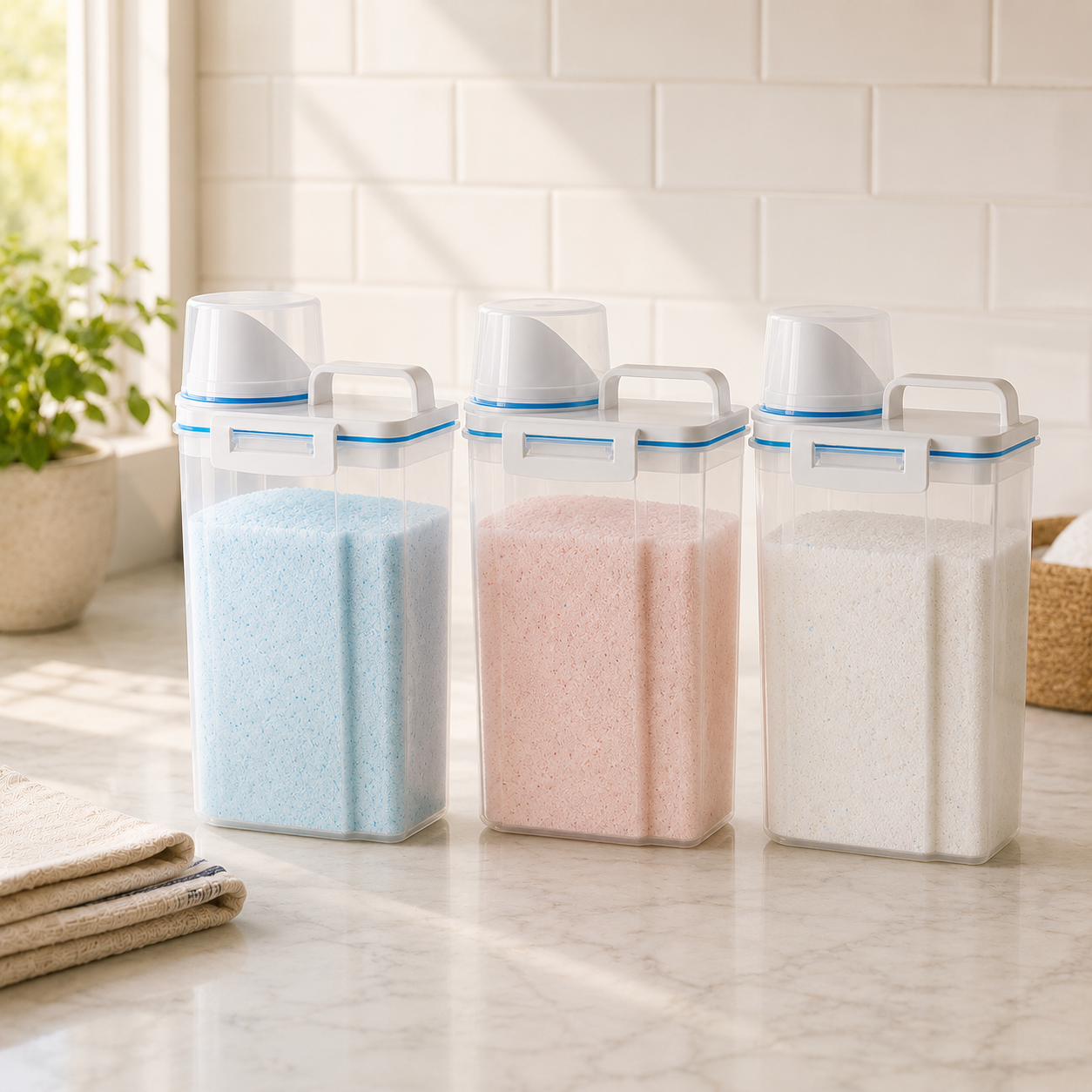 Dispenser Organizador de Lavanderia 2,5L | Pote com Copo Medidor e Vedação Hermética – OKA®