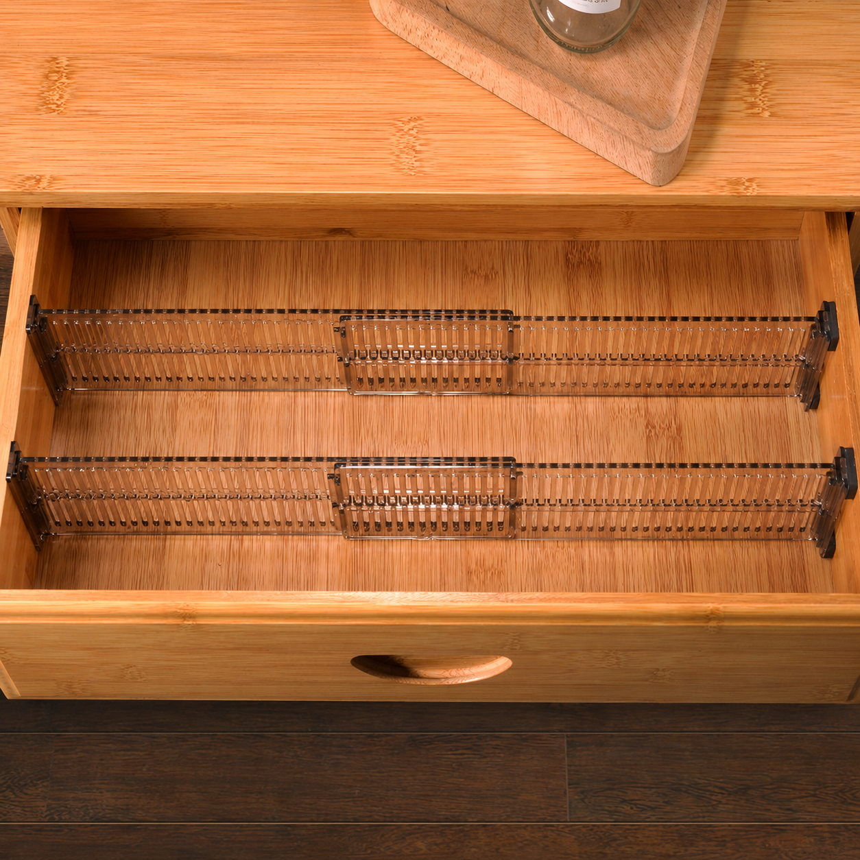 Kit com 4 Organizadores Ajustáveis de Gaveta em Acrílico | Divisórias para Cozinha e Escritório – OKA®