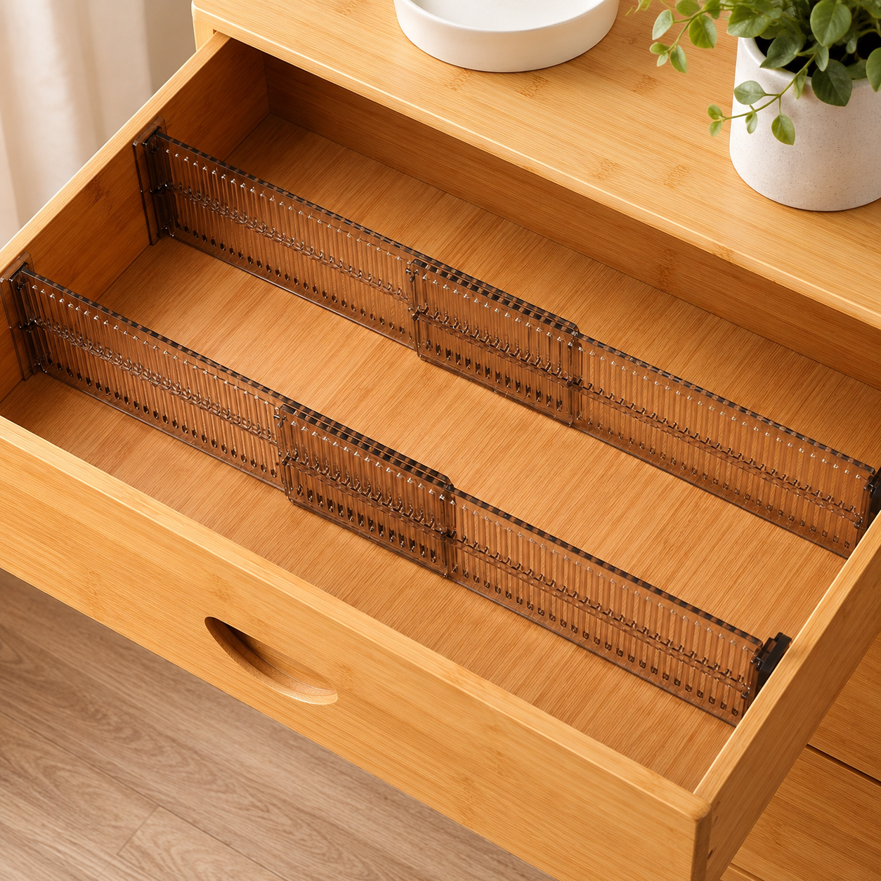 Kit com 4 Organizadores Ajustáveis de Gaveta em Acrílico | Divisórias para Cozinha e Escritório – OKA®