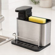 Dispenser de Detergente Premium em Aço Inox | Organizador de Pia com Porta-Esponja para Cozinha – OKA®