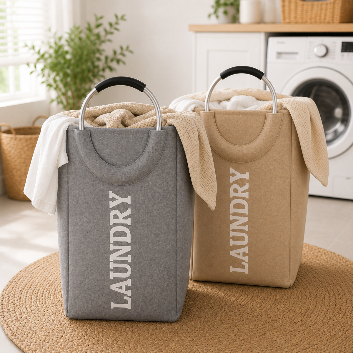 Cesto de Roupas Sujas Dobrável 45L com Alças de Alumínio | Organizador de Lavanderia e Quarto – OKA®