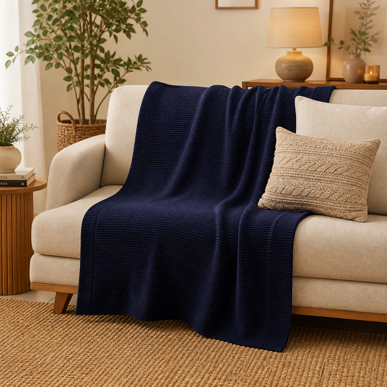 Manta Decorativa de Tricô Siena | Peseira Elegante para Sofá e Cama 150 × 100 cm – OKA®