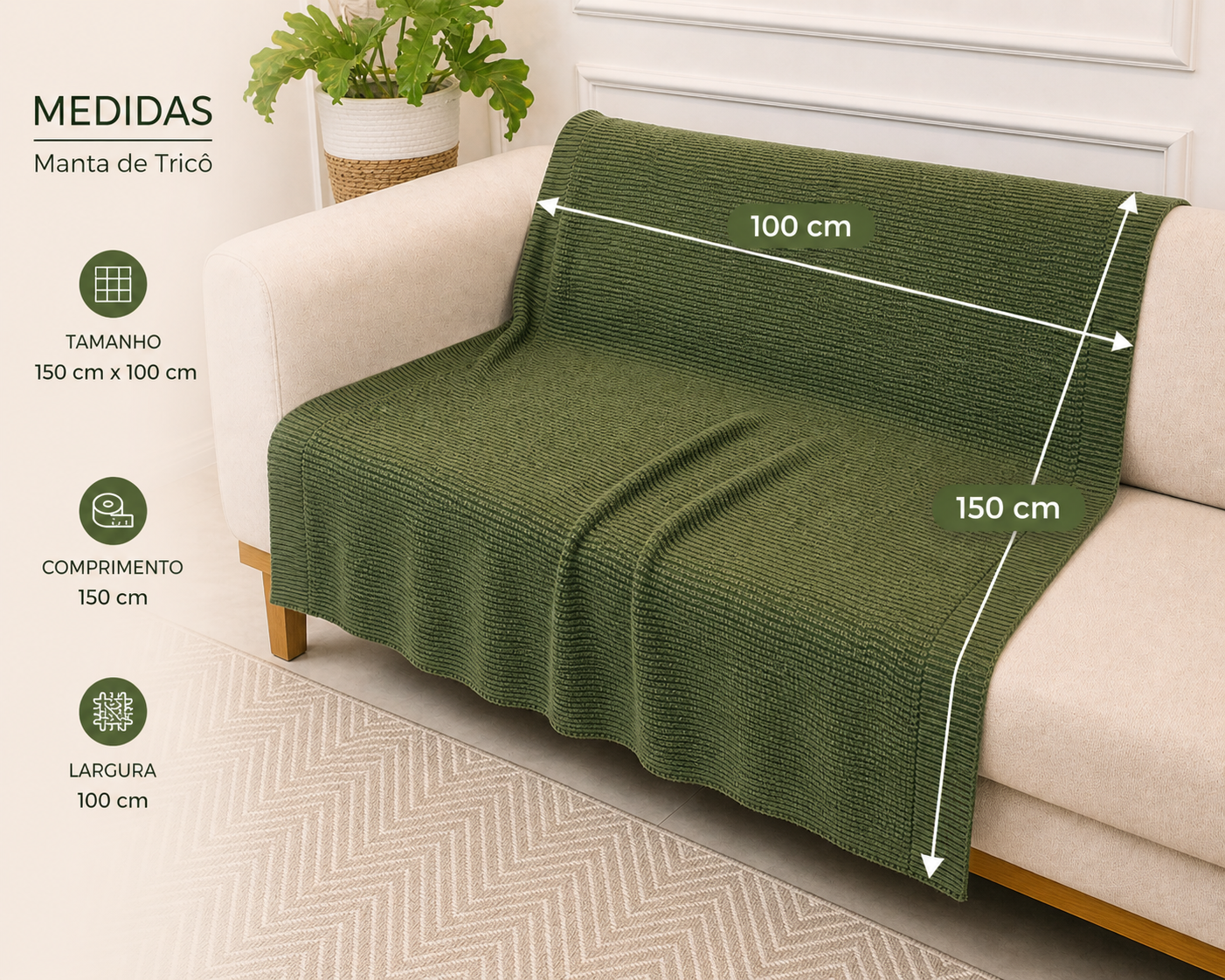 Manta Decorativa de Tricô Siena | Peseira Elegante para Sofá e Cama 150 × 100 cm – OKA®