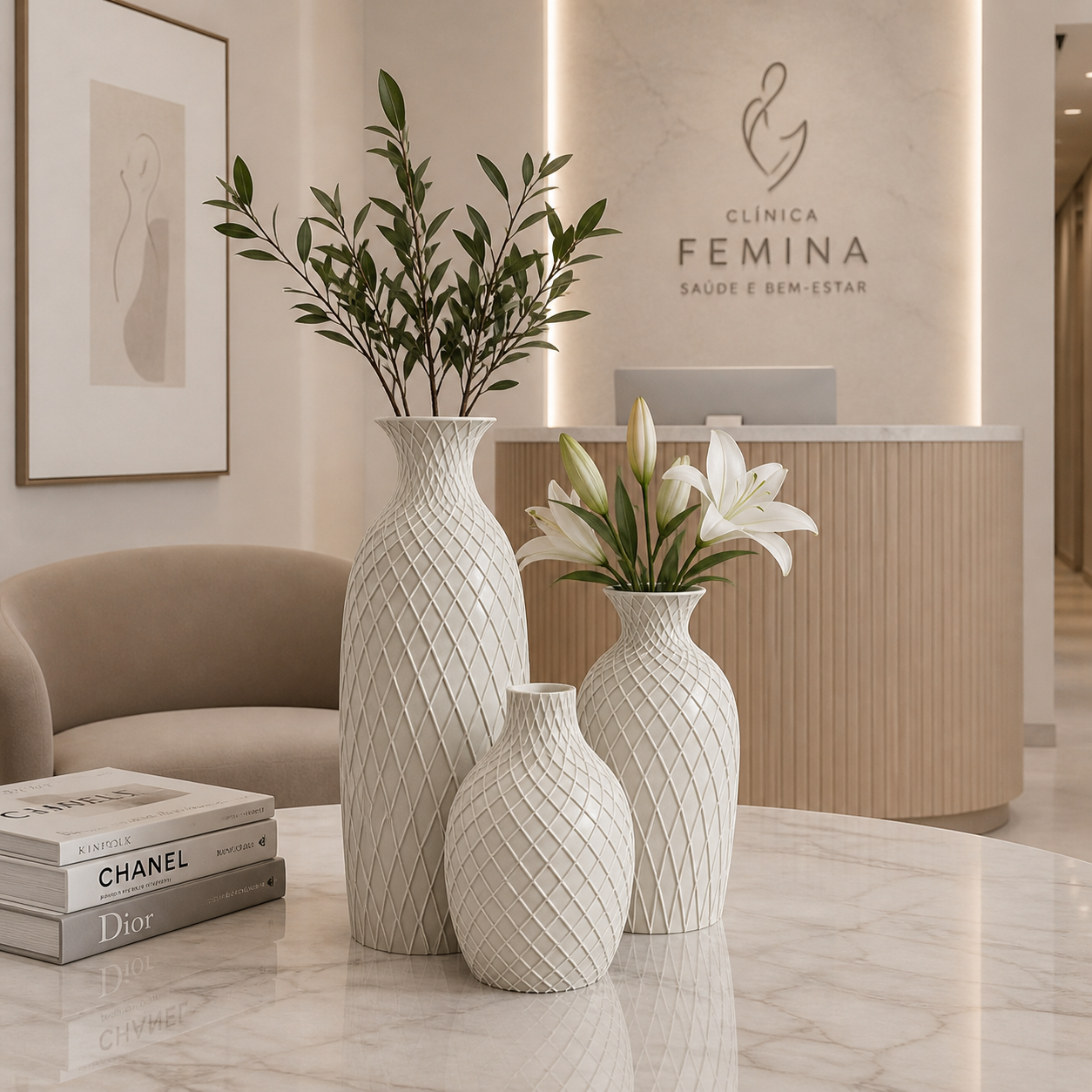 Conjunto Decorativo com 3 Vasos Texturizados Esculturais | Decoração para Sala e Aparador – OKA®