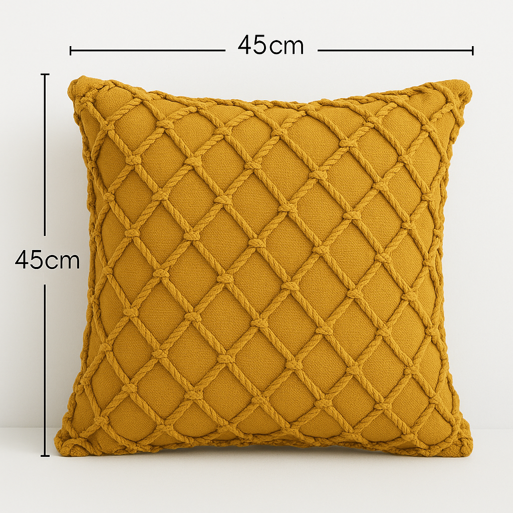 Capa de Almofada Cordão Trançado Artesanal | Decoração Boho Rústica para Sofá e Cama 45×45cm – OKA®