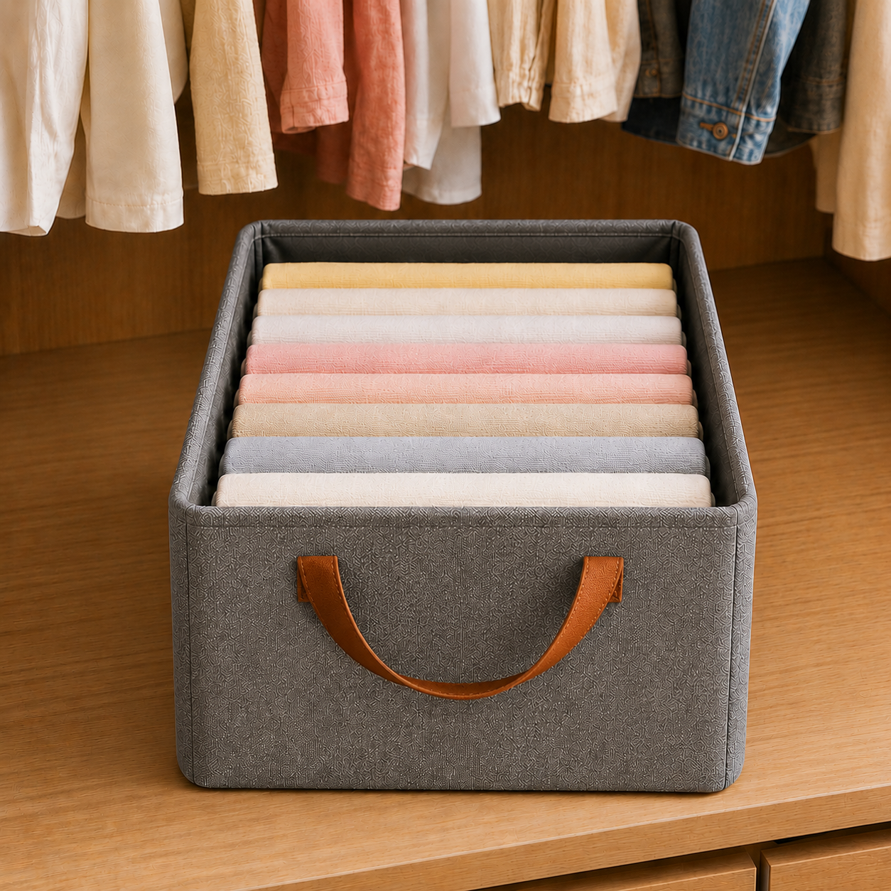 Caixa Organizadora Dobrável de Tecido | Organizador de Guarda-Roupa e Closet com Alças – OKA®