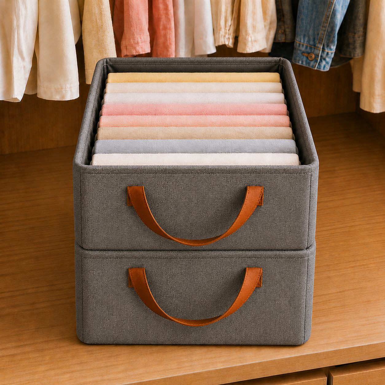 Caixa Organizadora Dobrável de Tecido | Organizador de Guarda-Roupa e Closet com Alças – OKA®