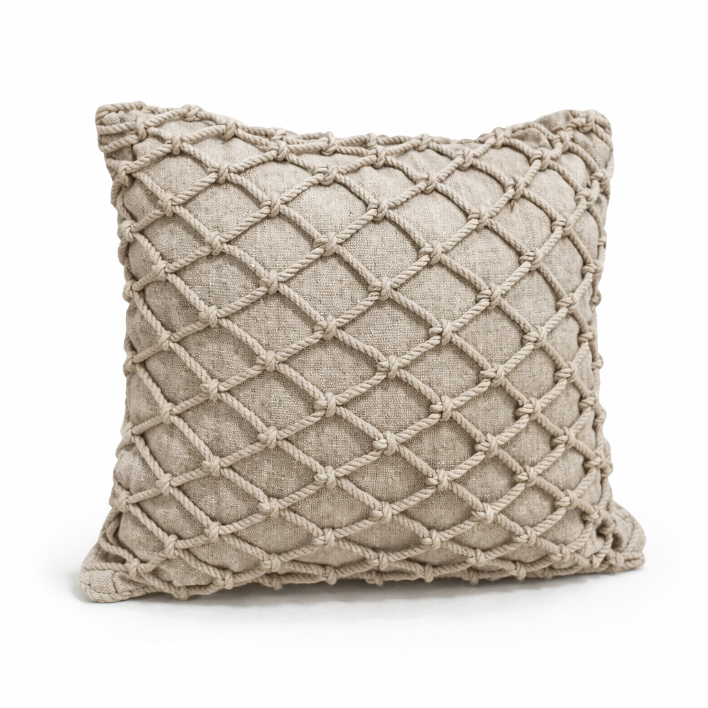 Capa de Almofada Cordão Trançado Artesanal | Decoração Boho Rústica para Sofá e Cama 45×45cm – OKA®
