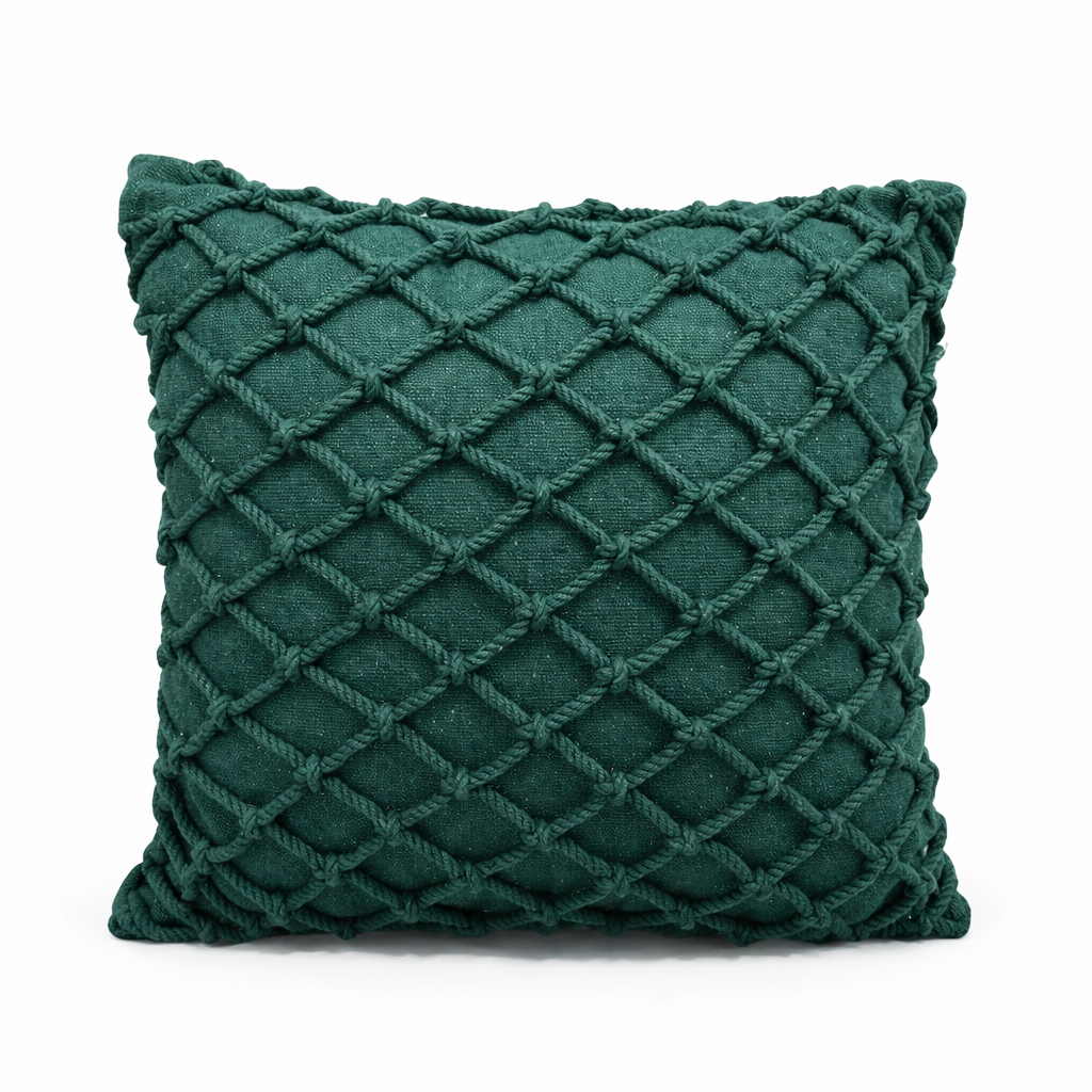 Capa de Almofada Cordão Trançado Artesanal | Decoração Boho Rústica para Sofá e Cama 45×45cm – OKA®
