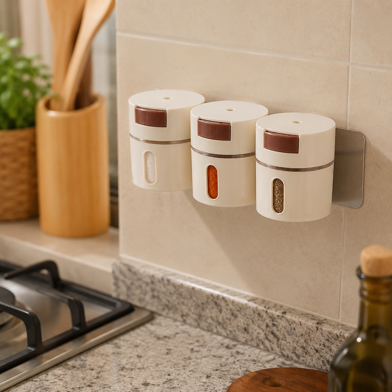 Kit 6 Potes de Tempero Magnéticos com Dosador e Visor Transparente | Porta Temperos para Parede e Geladeira – OKA®