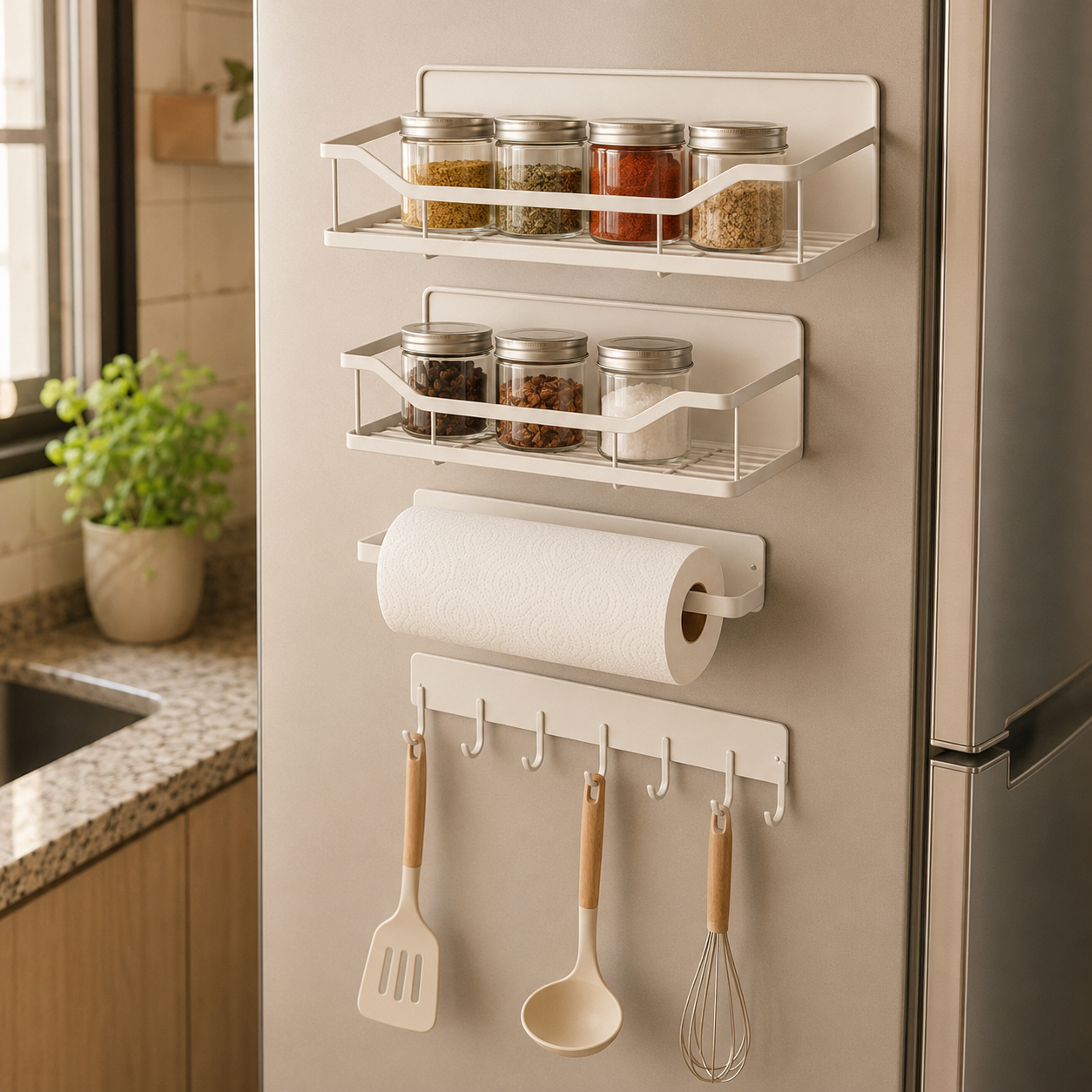 Organizador Modular Magnético para Geladeira com Cestos, Porta-Papel e Ganchos | Sem Furos – OKA®