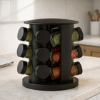 Porta Temperos Giratório 360º com Potes de Vidro e Tampa Dosadora | Organizador de Condimentos Premium – OKA®