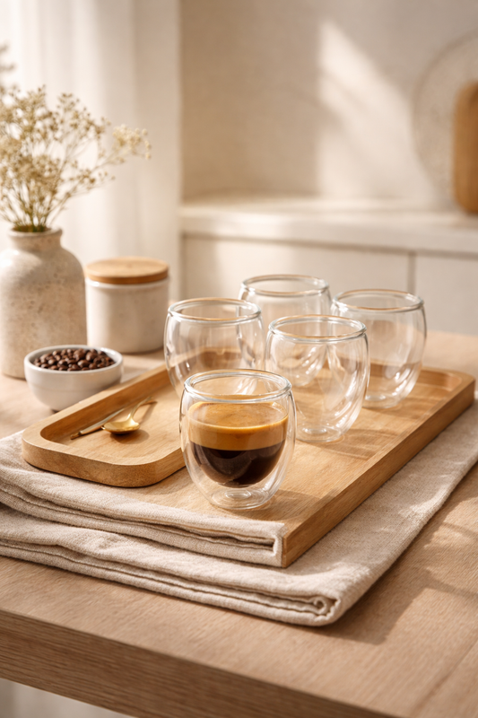 Kit 6 Copos de Café Expresso 80ml em Vidro Duplo OKA® – Experiência Barista