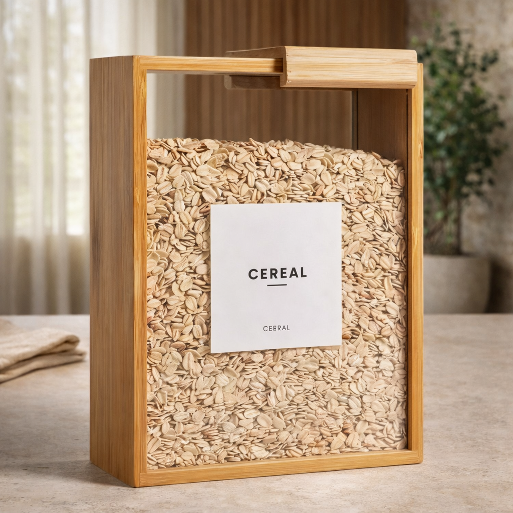 Caixa Organizadora de Grãos em Madeira Natural OKA® – Armazenamento Multiuso para Cereais e Mantimentos