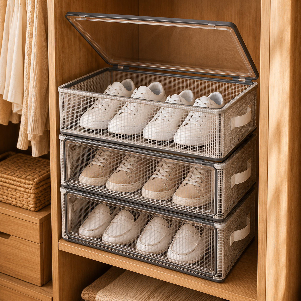 Caixa Organizadora para Tênis e Sapatos Empilhável com Tampa Flip – OKA®