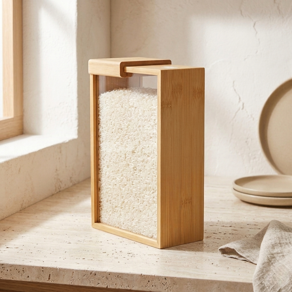 Caixa Organizadora de Grãos em Madeira Natural OKA® – Armazenamento Multiuso para Cereais e Mantimentos