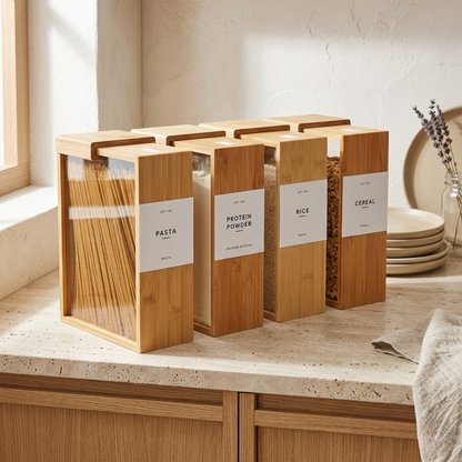 Caixa Organizadora de Grãos em Madeira Natural OKA® – Armazenamento Multiuso para Cereais e Mantimentos