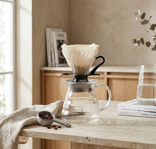 Kit V60 para Café Coado com Jarra em Vidro Borossilicato OKA® – Método Manual